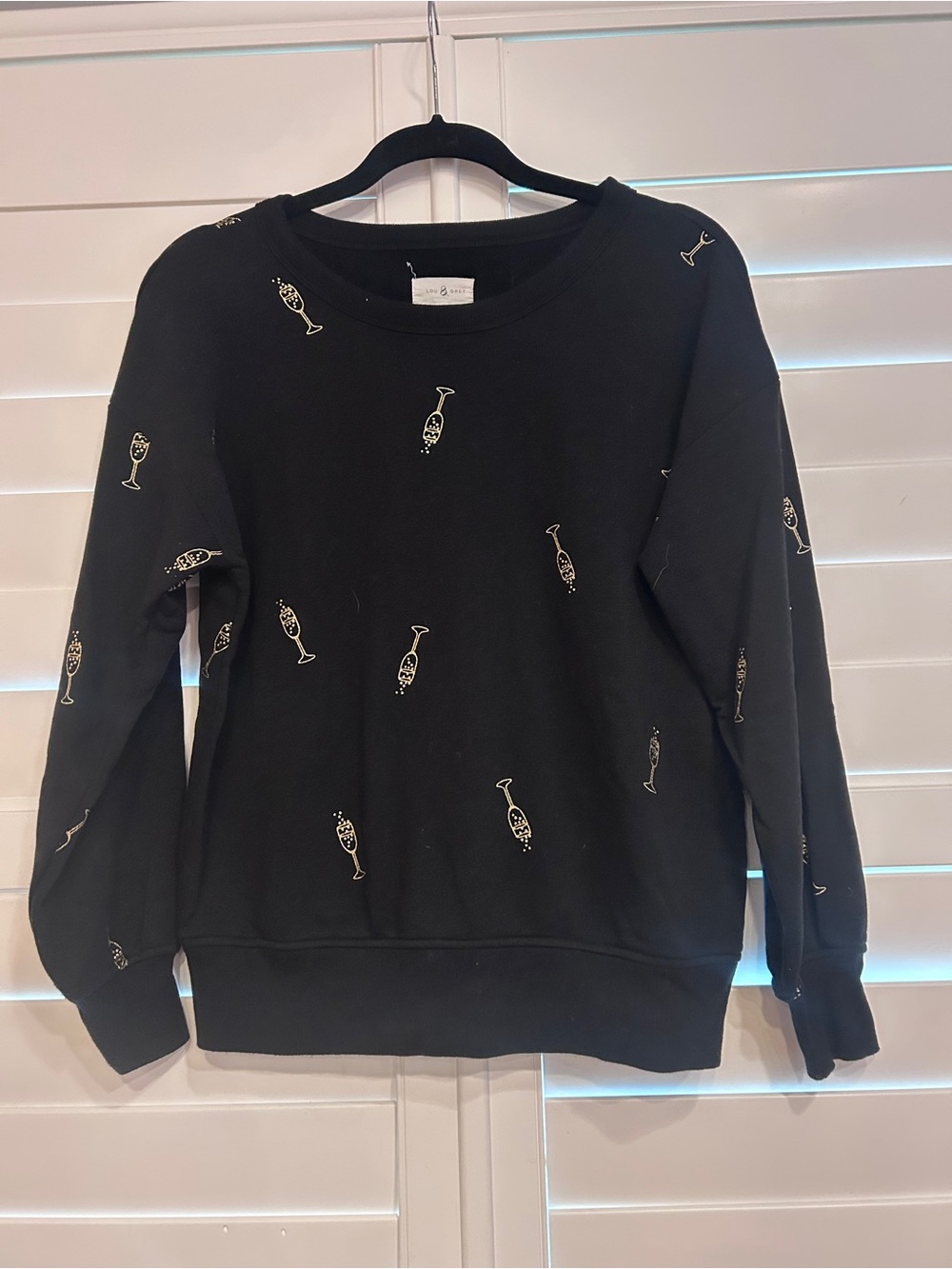 Lou & Grey Champagne Embroidered Sweatshirt Black Gold Size Small